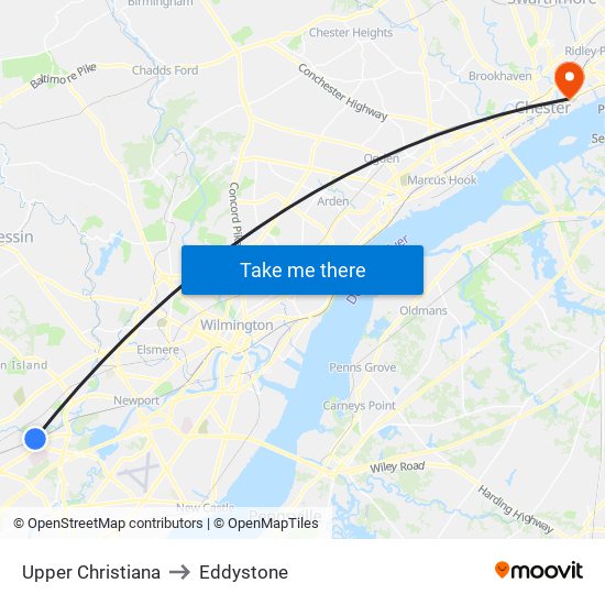 Upper Christiana to Eddystone map