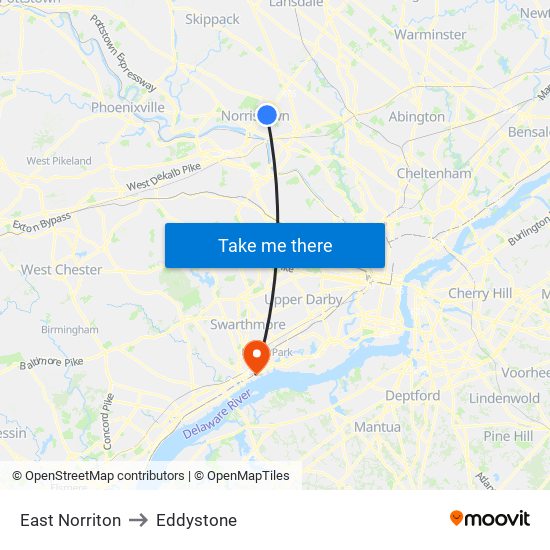 East Norriton to Eddystone map