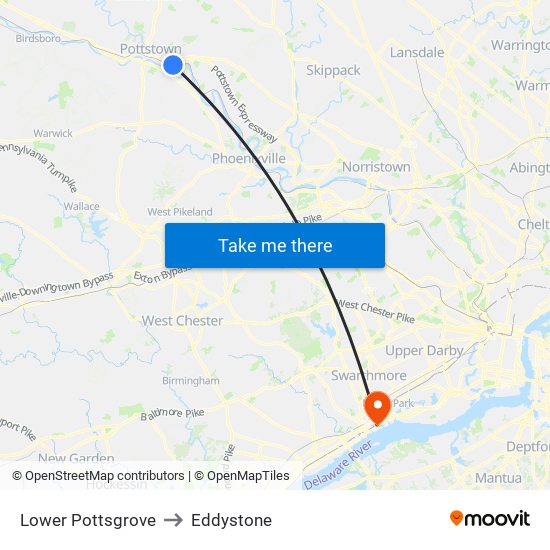 Lower Pottsgrove to Eddystone map