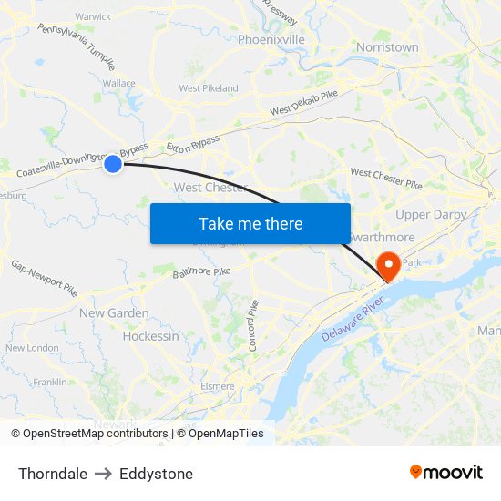 Thorndale to Eddystone map