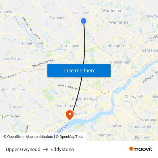 Upper Gwynedd to Eddystone map