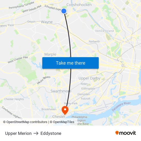 Upper Merion to Eddystone map