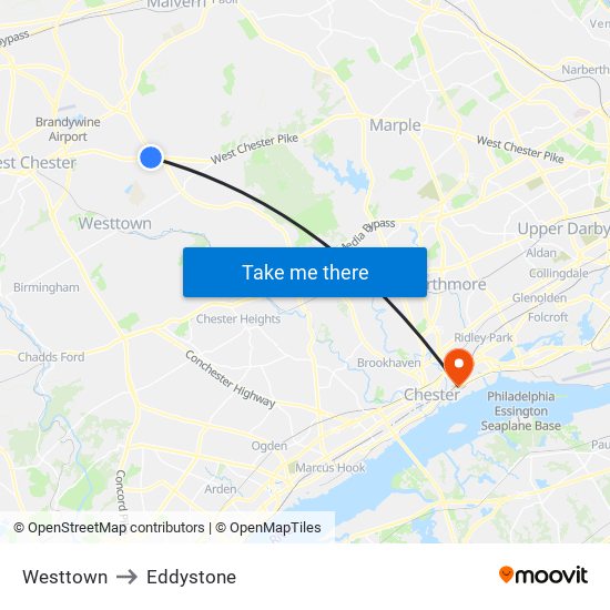 Westtown to Eddystone map