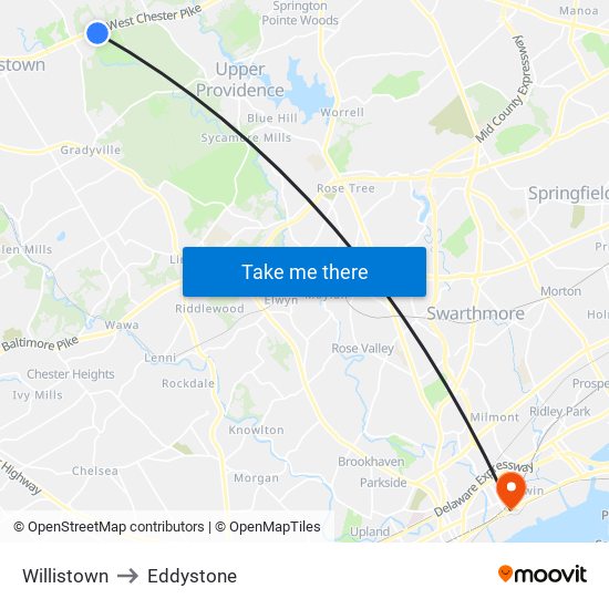 Willistown to Eddystone map