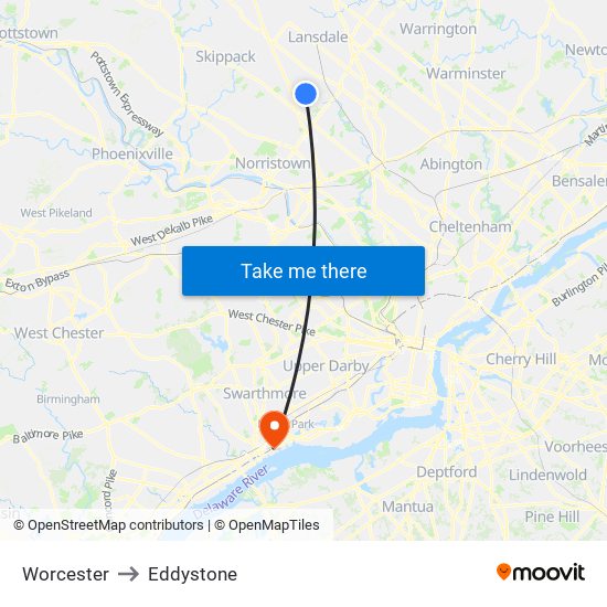 Worcester to Eddystone map