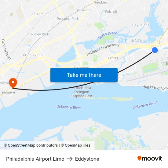Philadelphia Airport Limo to Eddystone map