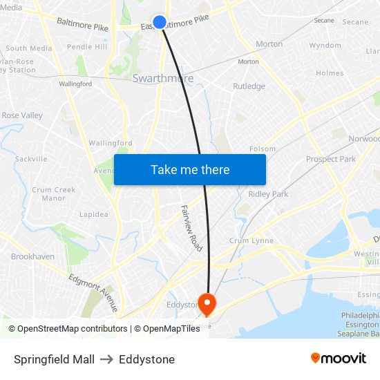 Springfield Mall to Eddystone map