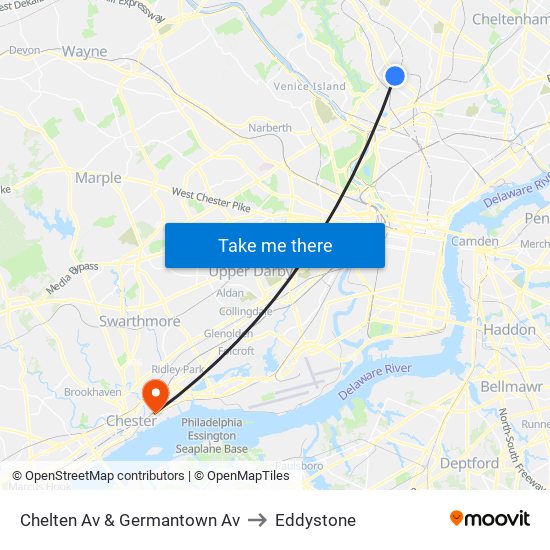 Chelten Av & Germantown Av to Eddystone map