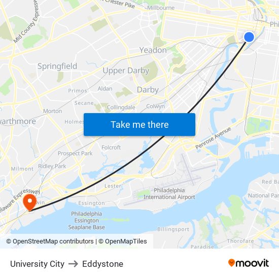 University City to Eddystone map