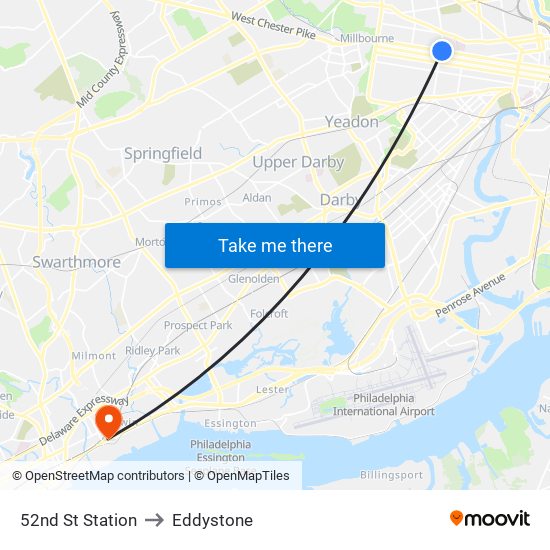 52nd St Station to Eddystone map