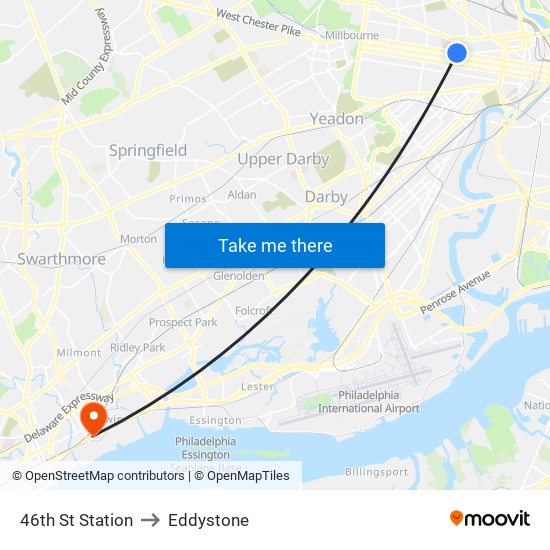 46th St Station to Eddystone map