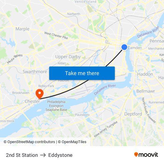 2nd St Station to Eddystone map