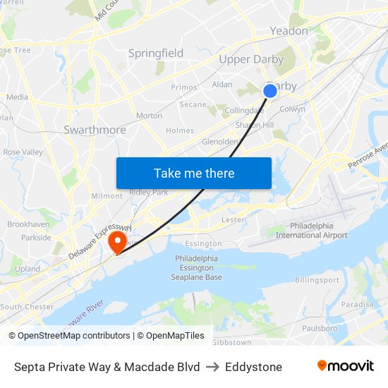 Septa Private Way & Macdade Blvd to Eddystone map