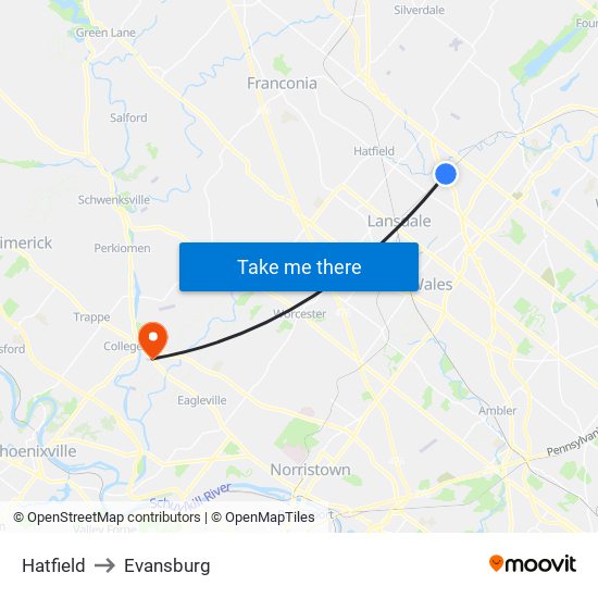 Hatfield to Evansburg map