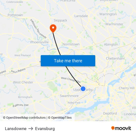 Lansdowne to Evansburg map