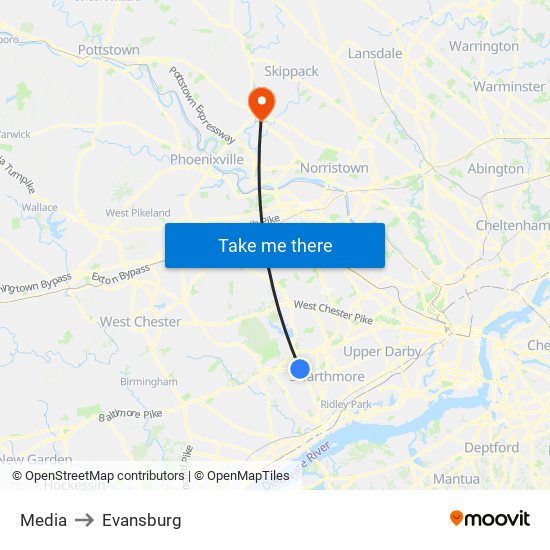 Media to Evansburg map