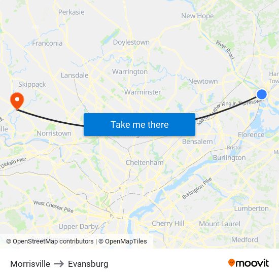 Morrisville to Evansburg map