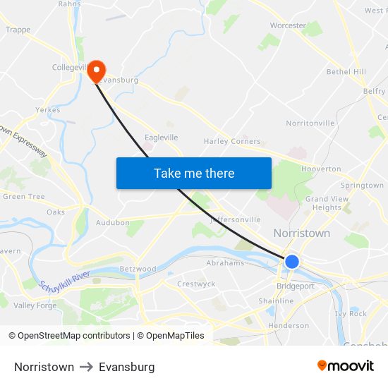 Norristown to Evansburg map