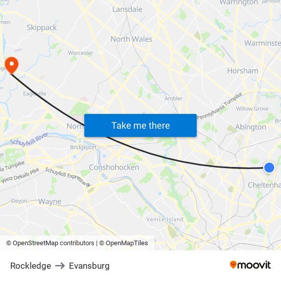 Rockledge to Evansburg map