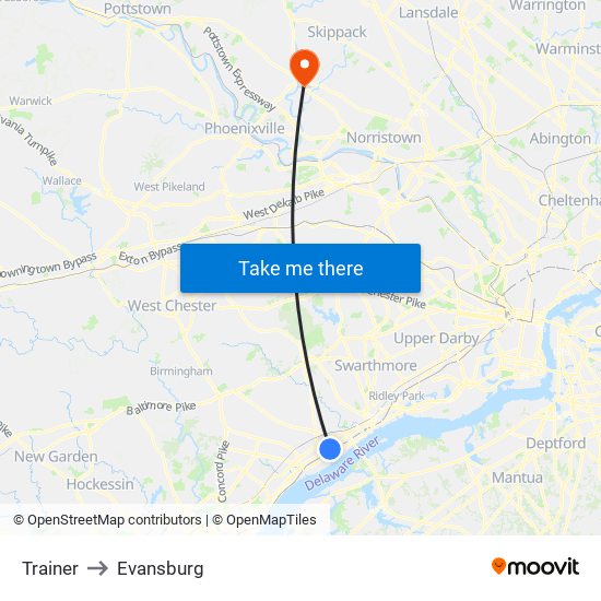 Trainer to Evansburg map