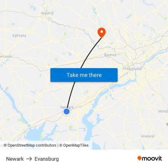 Newark to Evansburg map