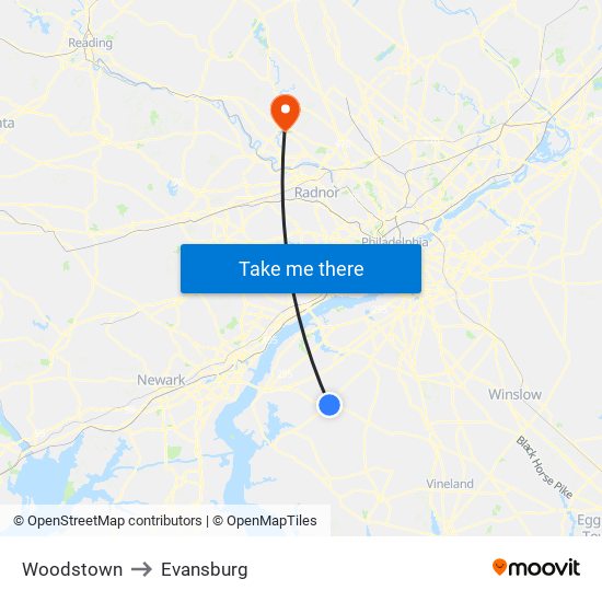 Woodstown to Evansburg map