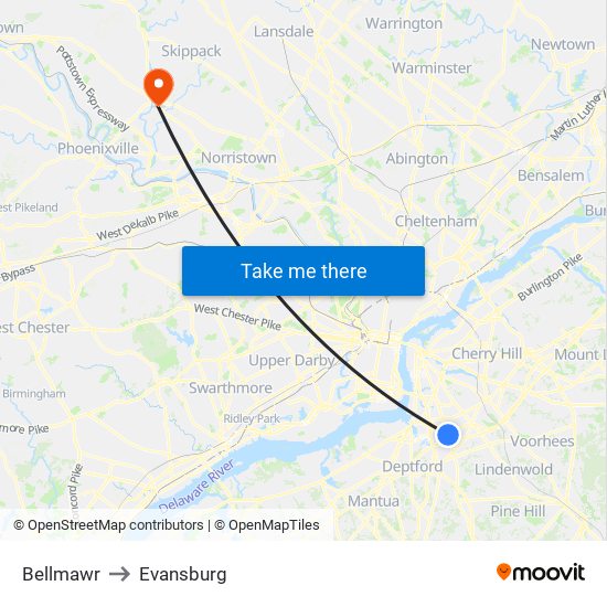 Bellmawr to Evansburg map