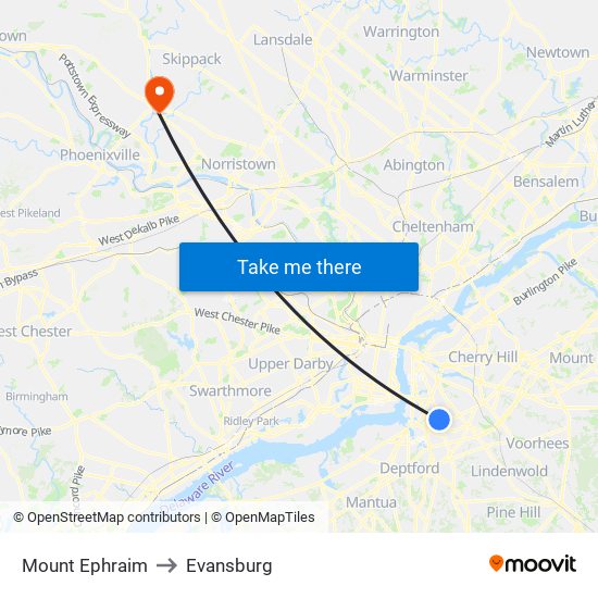 Mount Ephraim to Evansburg map