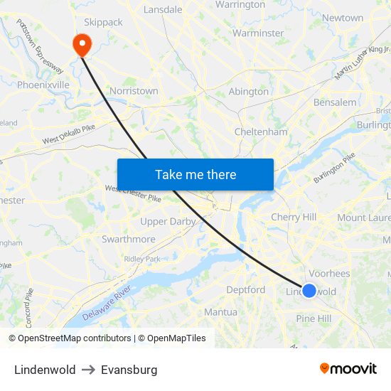 Lindenwold to Evansburg map