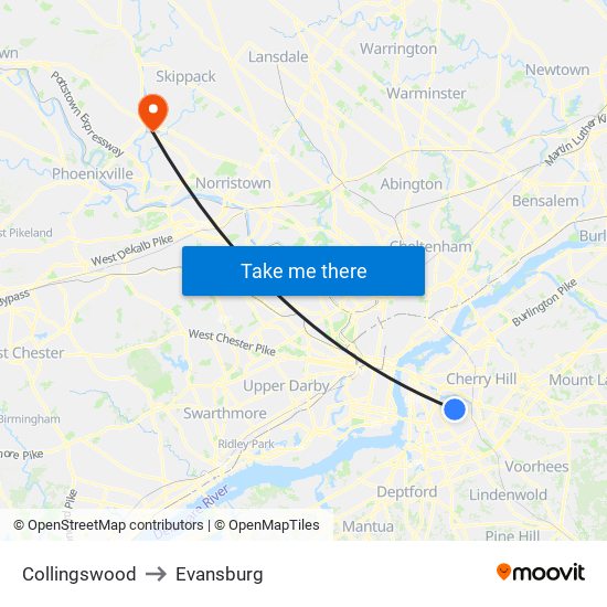 Collingswood to Evansburg map