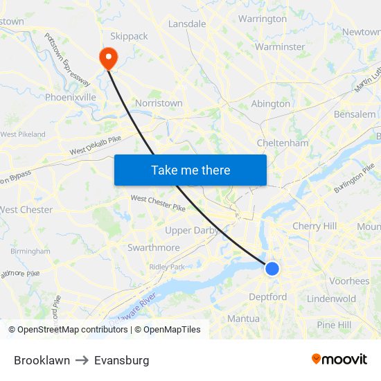 Brooklawn to Evansburg map