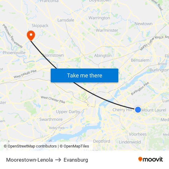 Moorestown-Lenola to Evansburg map