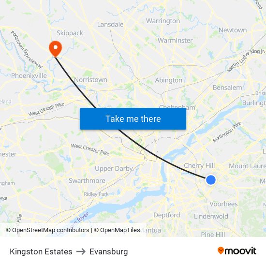 Kingston Estates to Evansburg map