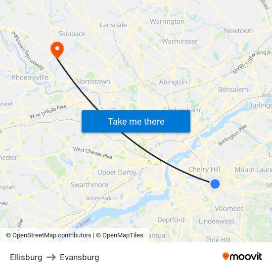 Ellisburg to Evansburg map