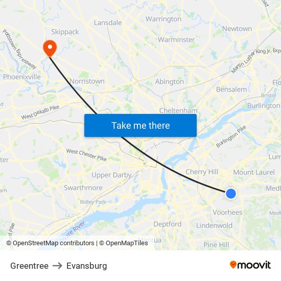 Greentree to Evansburg map