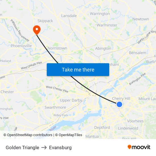 Golden Triangle to Evansburg map