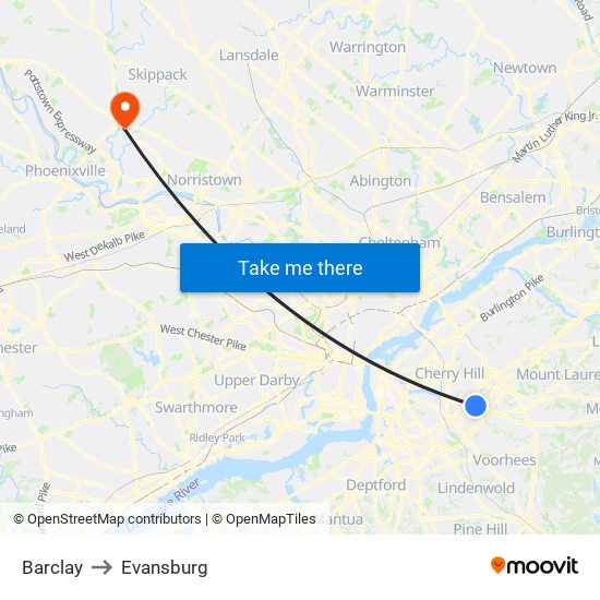 Barclay to Evansburg map