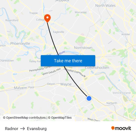 Radnor to Evansburg map