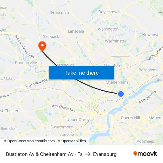 Bustleton Av & Cheltenham Av - Fs to Evansburg map