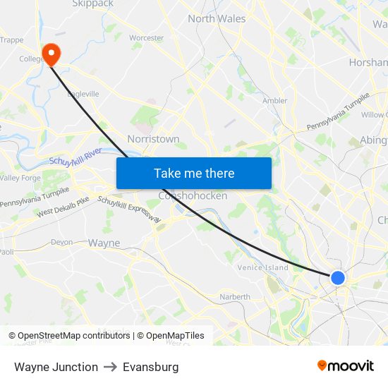 Wayne Junction to Evansburg map