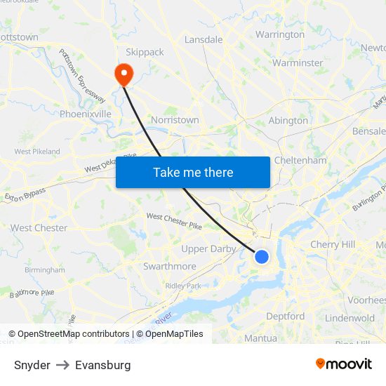 Snyder to Evansburg map