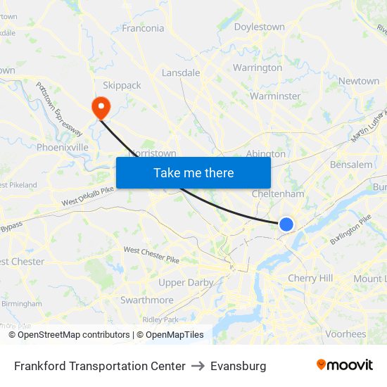 Frankford Transportation Center to Evansburg map
