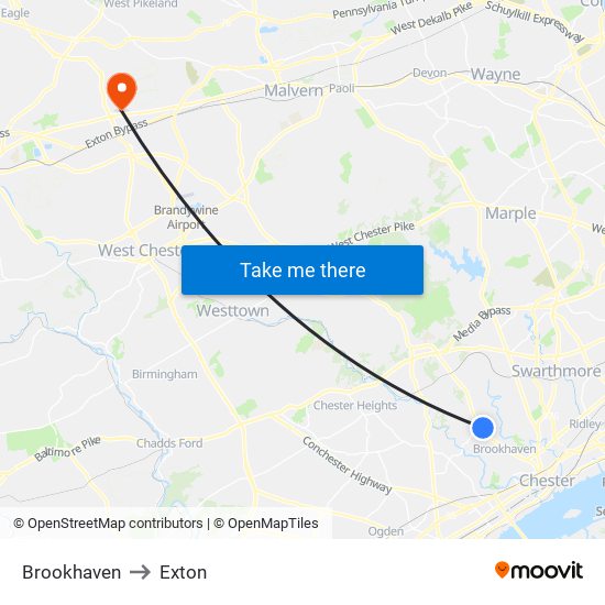 Brookhaven to Exton map