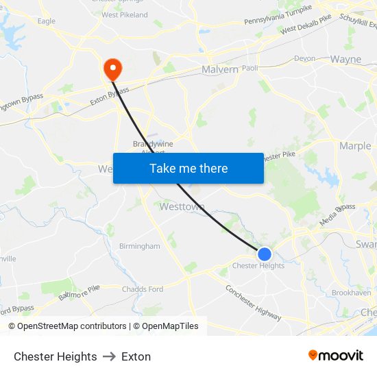 Chester Heights to Exton map