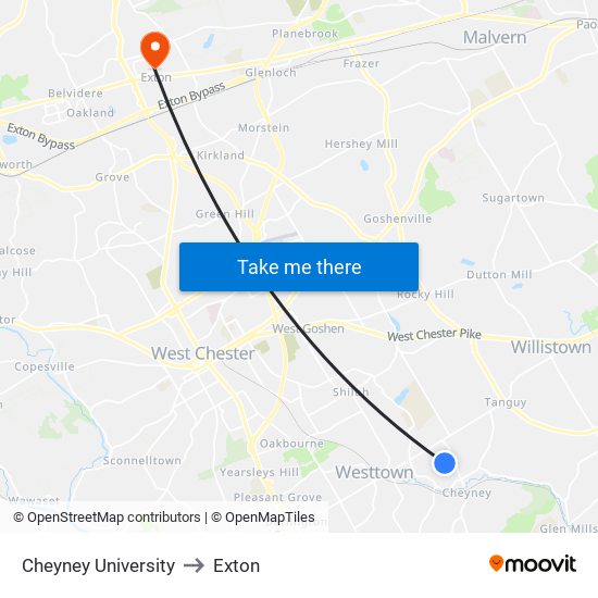 Cheyney University to Exton map