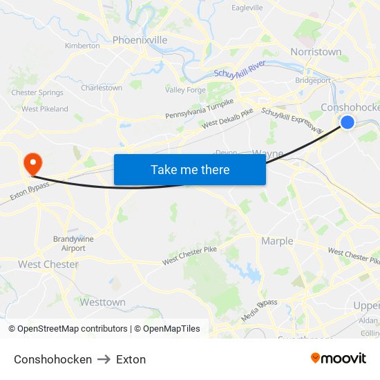 Conshohocken to Exton map