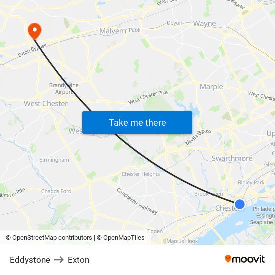 Eddystone to Exton map