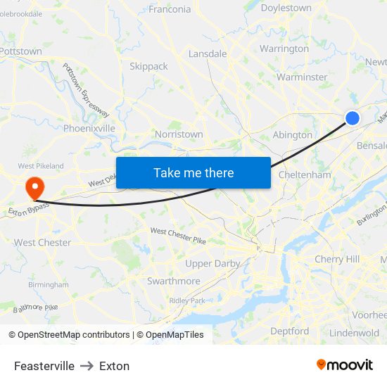 Feasterville to Exton map