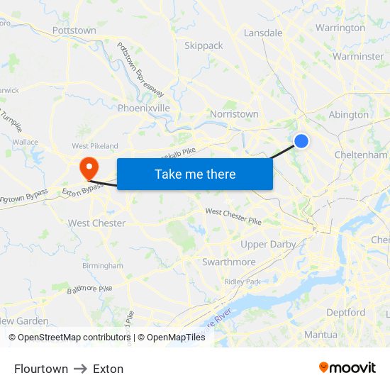 Flourtown to Exton map