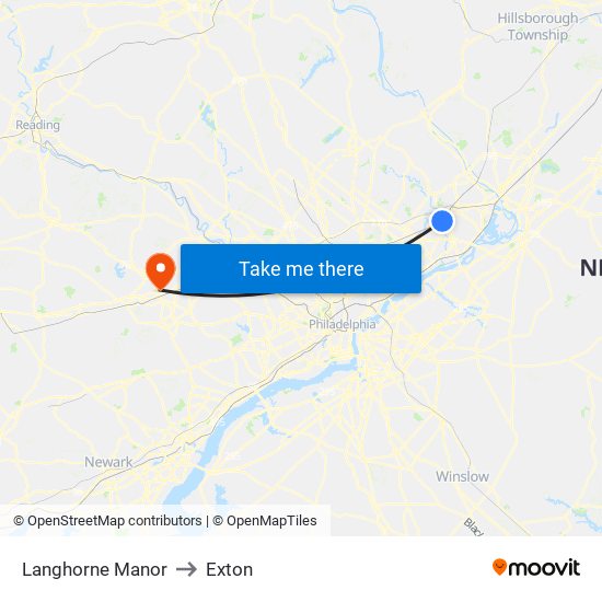 Langhorne Manor to Exton map